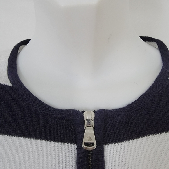 Ralph Lauren Zip Sweater Striped Navy White PM - Picture 5 of 7
